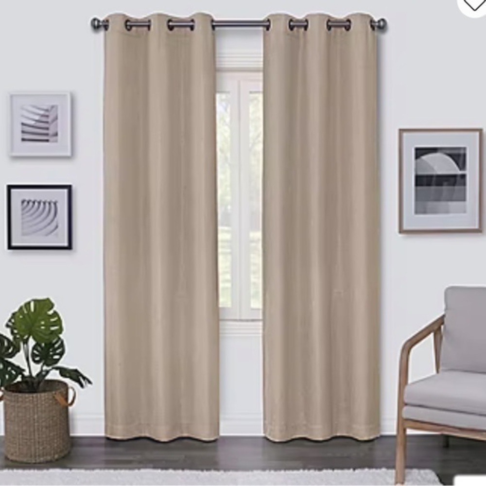 JACQUARD PANEL PAIR GROMMET TOP PANELS 42x84 CURTAIN BEIGE NUDE ACCENTS COTTAGE